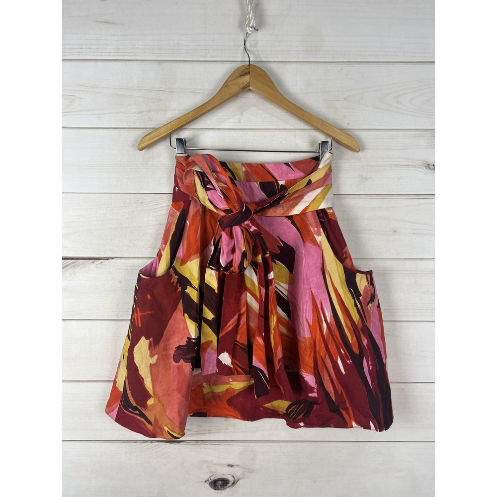 Cordelia Skirt Womens 4 Multicolor Abstract Cotton A Line Short Belted Pockets